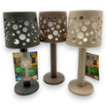 Solartischlampe 9x9x21cm mit zylindrischem schirm und kreisausschnitten in dunkelgrau, braun und beige aus kunststoff