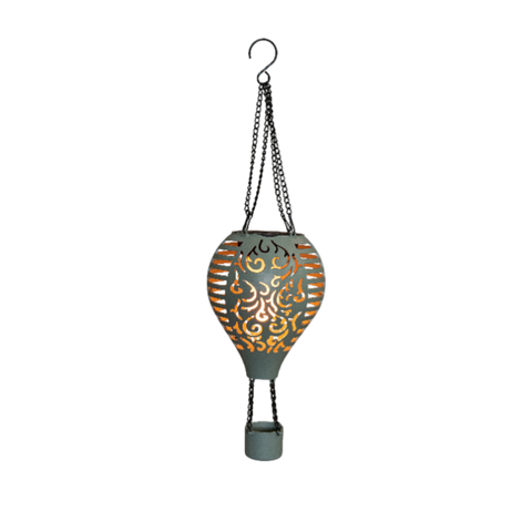 Tealfarbener solar-luftballon mit flammeneffekt 38x12,7 cm olivgrün mit goldenen filigranschnitten und schwarzer aufhängung