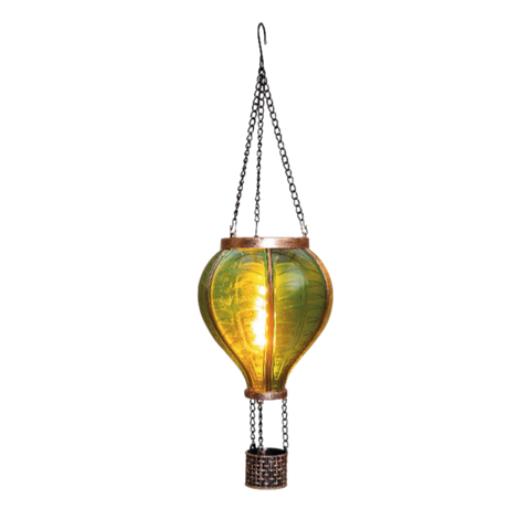 Grüner solar luftballon aus glas mit flammeneffekt 12 led brass akzenten und aufhängkette