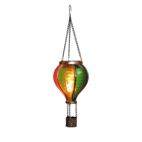 Solar luftballon mit flammeneffekt buntes glas in rot orange und grün hangende laterne 36x11 cm