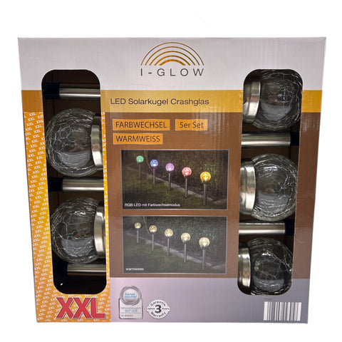 LED Solarkugel Crackglas 5er set