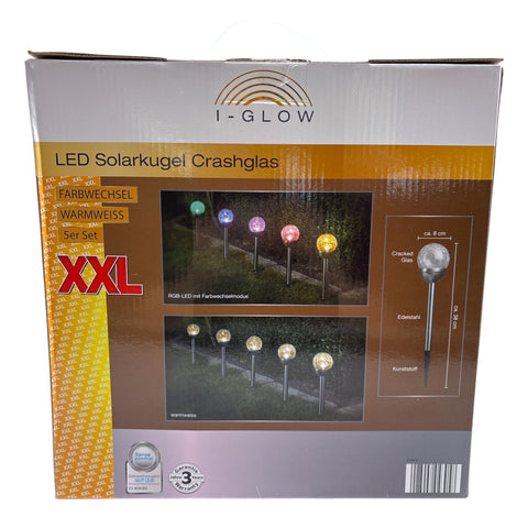 LED Solarkugel Crackglas 5er set