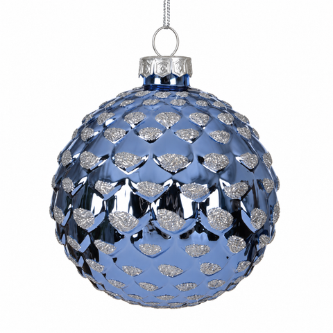Weihnachtskugel Glas silber blau/weiß 8 cm