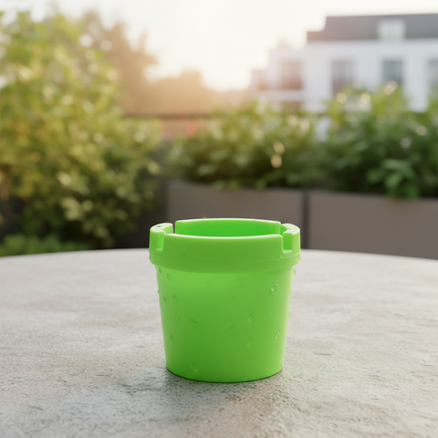 Hellgrüner plastik aschenbecher sturmaschenbecher 10,5x8,5 cm mit geriffeltem rand und vier kerben für zigaretten