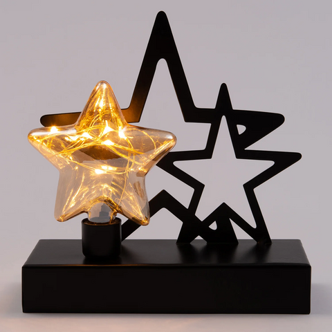 Stern Glas auf Metallfuß 6 × 15,5 × 15 cm, Schwarz