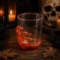 Klarer trinkbecher mit orangefarbenem, transparentem skelett handgriff und fuß 430 ml