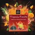Bardollini tropische früchte grüner tee pyramidenbeutel mit tropischem fruchtaroma in orange-roter box mit mango, feige, ananas, orange