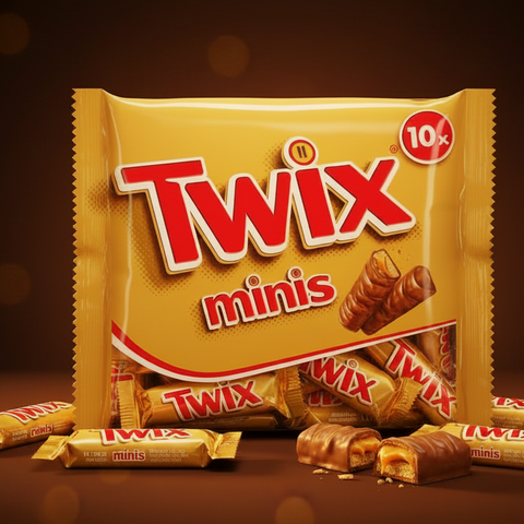 Twix minis 227g 10er pack mit goldfolie umwickelten schokoladenriegeln in praktischer kleinpackung
