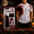 Eine tube vampirblut effekt makeup in dunkelrot, 30ml, halloween blisterverpackung mit tropfemotiv und mehrsprachiger etikettierung