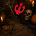 Rotes kunststoff-warndreizack mit schwarzem griff aus eva für halloween-dekoration