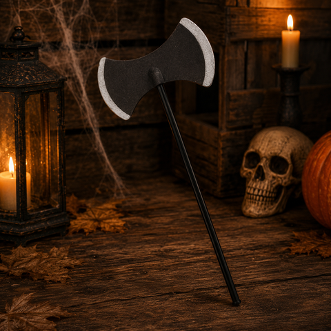 Schwarze und silberne dekorative axt aus eva mit matter oberfläche für halloween-deko