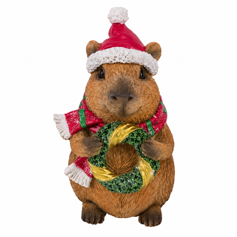 Polyresin-XMAS-Capybara braun/rot 9x6.5x11cm