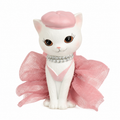 Katze 6.8x6.4x12cm weiße keramik katzenfigur mit rosa barett, perlenkette und rosa tüllrock