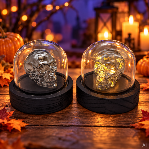 LED Glaskugel Totenkopf 8.5x8.5x8 cm