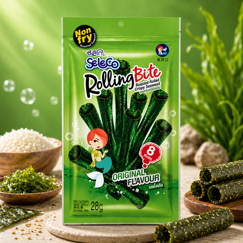 Green seco gerösteter knuspriger seealgen snack 24-28 g mit cartoon meerjungfrau und 8 rollen label