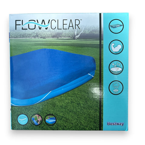 Blaue flowclear poolabdeckung von bestway aus robustem material für pools 305x183x56 cm