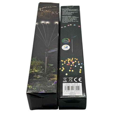 Schwarze rechteckige verpackung für solar glühwürmchen-leuchte led-gartenlicht mit mehrarmigen bunten glühbirnen