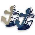 Metall-anker blau creme mit nautischem sekundärdesign in metall-silber und navyblau mit schichtartigem zuschnitt