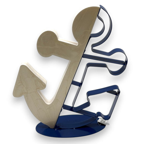 Metall-anker blau/creme nautisches metallanker-skulptur mit zweifarbiger oberfläche in gold und marineblau