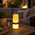 Led outdoor kerze 40x16x16cm mit warmem gelbem licht und realistischer flammenoptik auf wachsähnlicher oberfläche