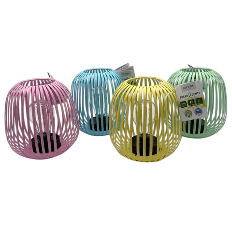 Bunte solar led metall laternen in pink blau gelb und grün mit klaren glühbirnen innen 15x17cm pastell
