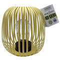 Gelbe solar led metall laterne im bambusstil mit klarer led glühbirne und schwarzem fuß 15x17cm pastell