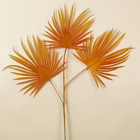 Kunstzweig mit 3 blättern orange künstliche palmblätter mit lebendiger orange farbe und leicht strukturierter oberfläche