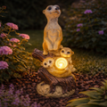 Led solar erdmännchen mit kindern 29cm resin gartenstatue mit warm beleuchtet solarlicht in der mitte