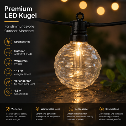 LED-Lichterkette "Premium Kugeln" verlängerbar 10 LED / 4.5 m