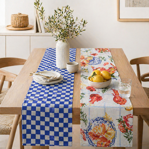Blau weiß kariertes tischläufer 140x32 cm aus stoff für dekorative tischdekoration