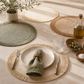 Beiges tannendes leinen tischset 38cm mit natürlicher struktur und weicher erdiger farbe