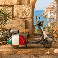 Italienfarbener vintage-roller modell scooter italia mit metallischer oberfläche und detailreicher handwerkskunst