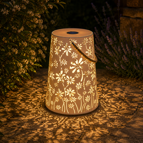 Solarlaterne "Premium" Lichterspiel XXL weiß 38x38x58 cm