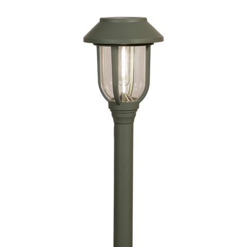 Olivegrünes solarbetriebene wegeleuchte mit klarglas laterne und metallrahmen im retro design 41x9cm