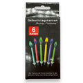 Geburtstagskerzen 6er set bunte flamme mit sechs farbigen wachskerzen und passenden flammen im verpackten set