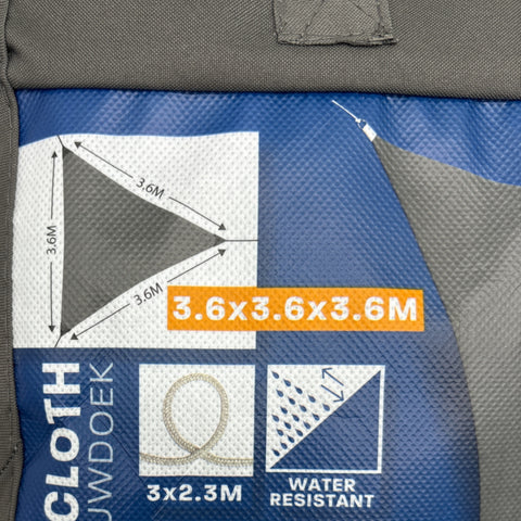 Blau-graues wasserdichtes sonnensegel 3,6x3,6x3,6 m mit strapazierfähigem fabric für outdoor-nutzung