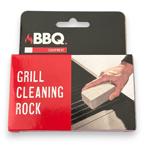 Grill reinigungsstein mit roter und schwarzer verpackung und grauem stein mit strukturierter oberfläche