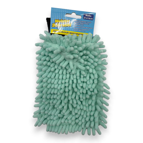 Mikrovelour waschhandschuh mintgrün aus mikrofaser mit weichem, dichtem und flauschigem borsteneinsatz