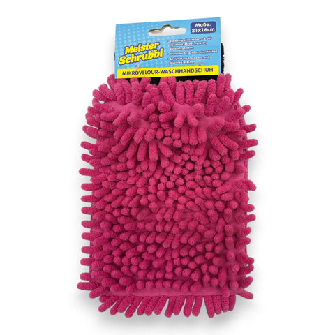 Heller pinker mikrovelour waschhandschuh mit weicher, dichter mikrofaserstruktur für sanfte reinigung