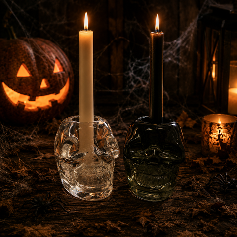 Stabkerzenhalter Totenkopf Glas