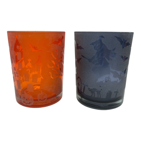 Windlicht Glas gefrostet schwarz orange 10x10x12.5 cm