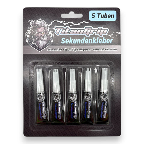 Sekundenkleber 2 g 5er set mit fünf schwarz-weißen titangrip schnellkleber-tuben in blisterverpackung