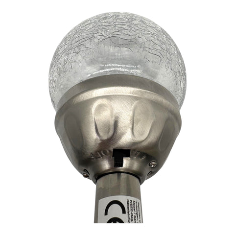 Solar stecker kristall edelstahl glas 11cm mit rissiger glaskugel und verziertem metallfuß modellbeschriftung