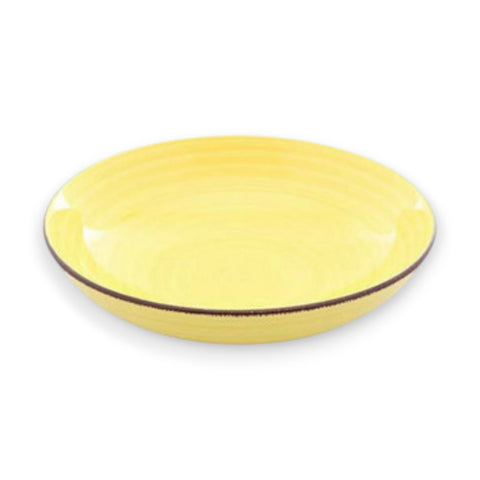 Hellgelbe keramikschale mit dunkelbraunem rand 23x6 cm für den täglichen gebrauch