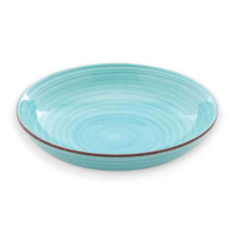 Schale 23x6cm aus türkisfarbener keramik mit konzentrischen ringeln und dunkelbraunem rand