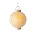 Eine cremefarbene papirlaterne mit solarbeleuchtung und metallhaken lumeneo solar laterne 20cm