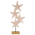 Beige keramiksstern skulptur mit vier überlappenden sternen aus mangoholz auf holzsockel maritime holzfigur