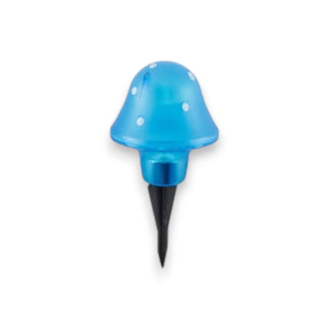 Pilz solar-lampe blaue transluzente pilzform mit weißen punkten und schwarzem spieß für den garten