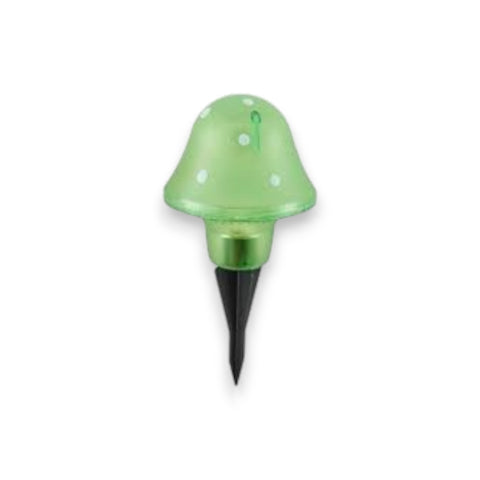 Pilz solar-lampe grün transluzent mit weißen punkten und schwarzem spieß für den garten 10x10x23cm