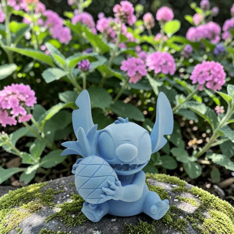 Garten statue 3d flock stitch figurine in hellblau aus glattem harz mit einer ananas